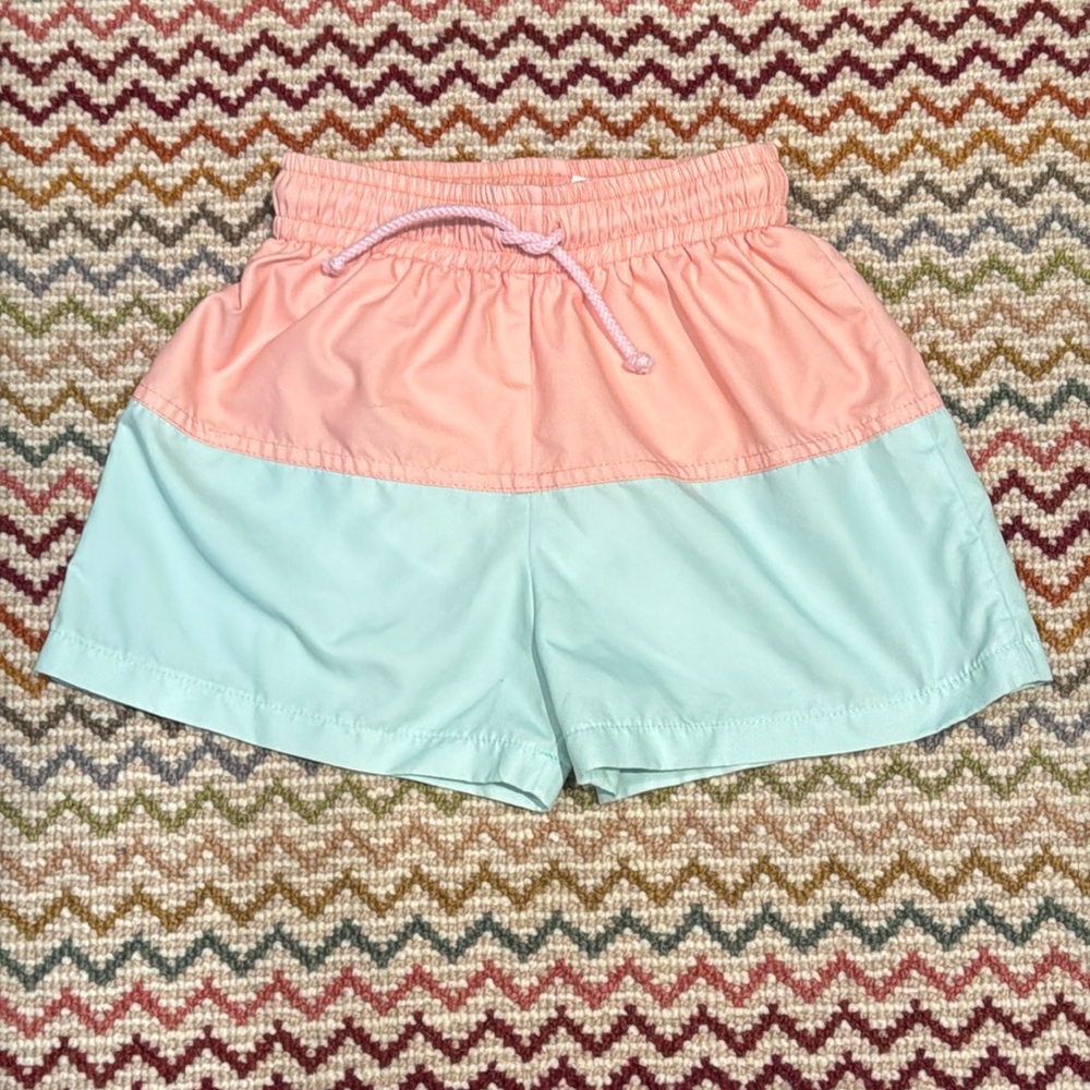 Sal & Pimenta - Boys Peach & Mint Swim Trunks - Size: 5T